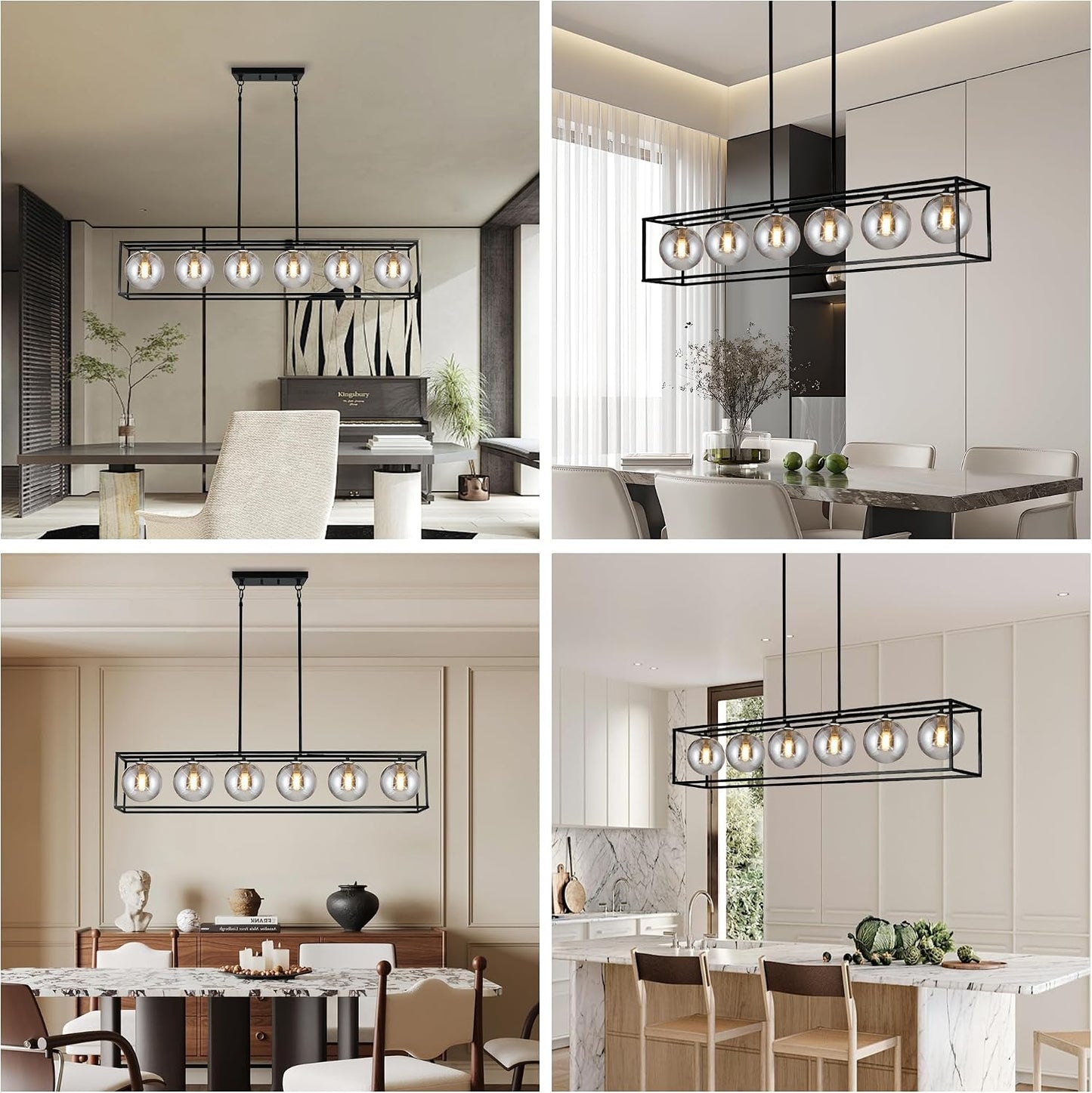 Lámpara lineal comedor 6 luces vidrio gris humo 47pulg