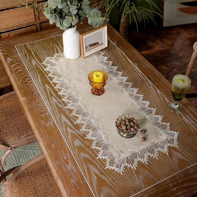 Camino mesa gris piedra macramé 16x36pulg decoración hogar