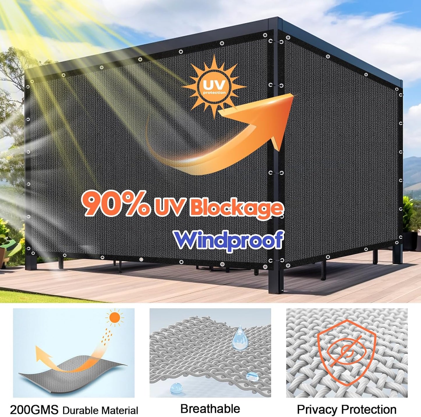 Vela sombra 10x20ft tela patio gris oscuro bloquea UV