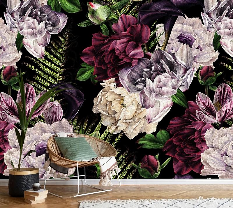 Papel pintado peonía morada mural dormitorio 159x107"