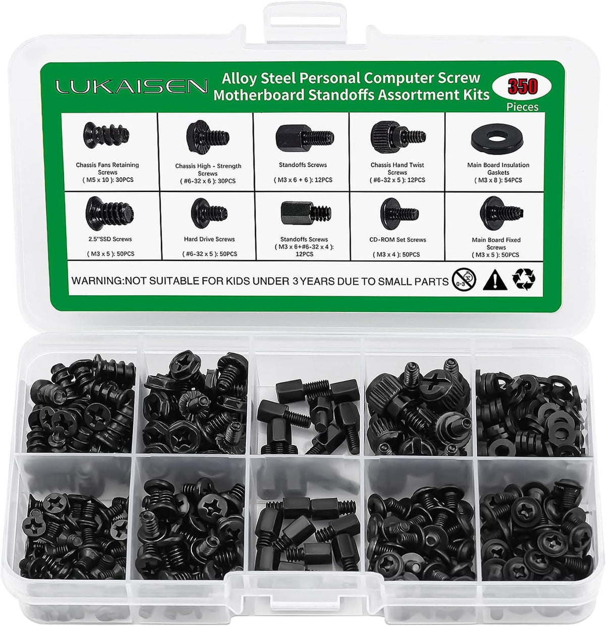 Kit 350 S separadores acero carbono negro 6-32 a M3 SSD 2.5