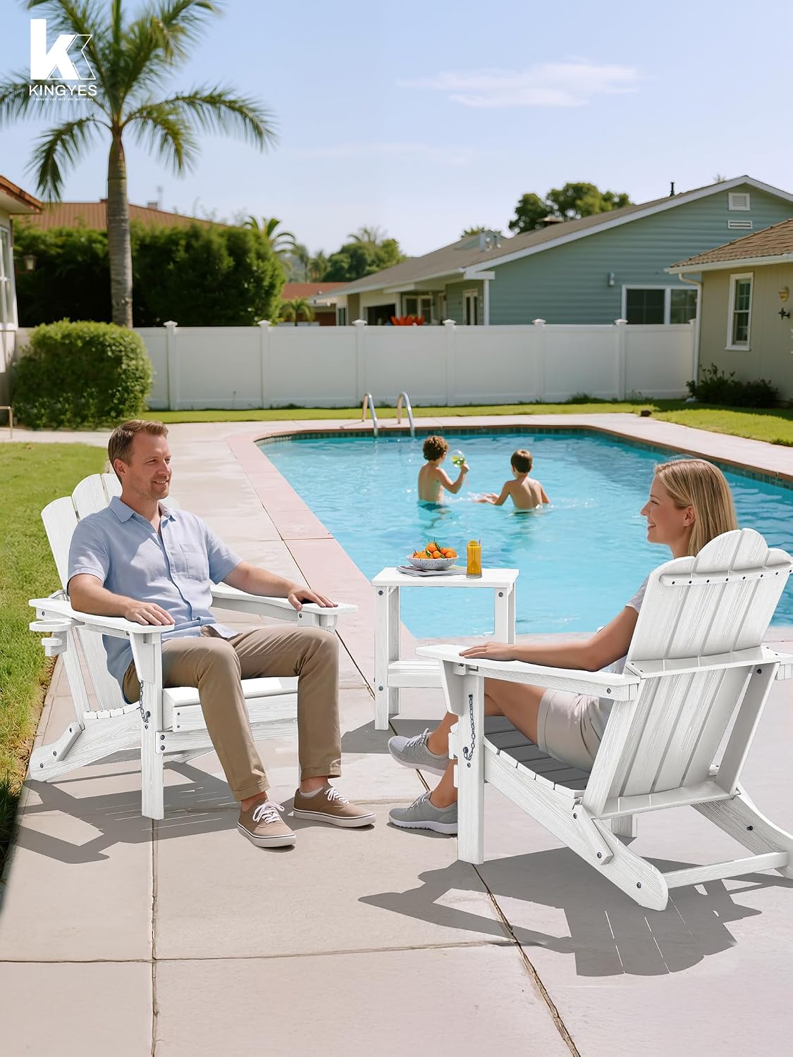 Silla Adirondack plegable ajustable con portavasos blanco