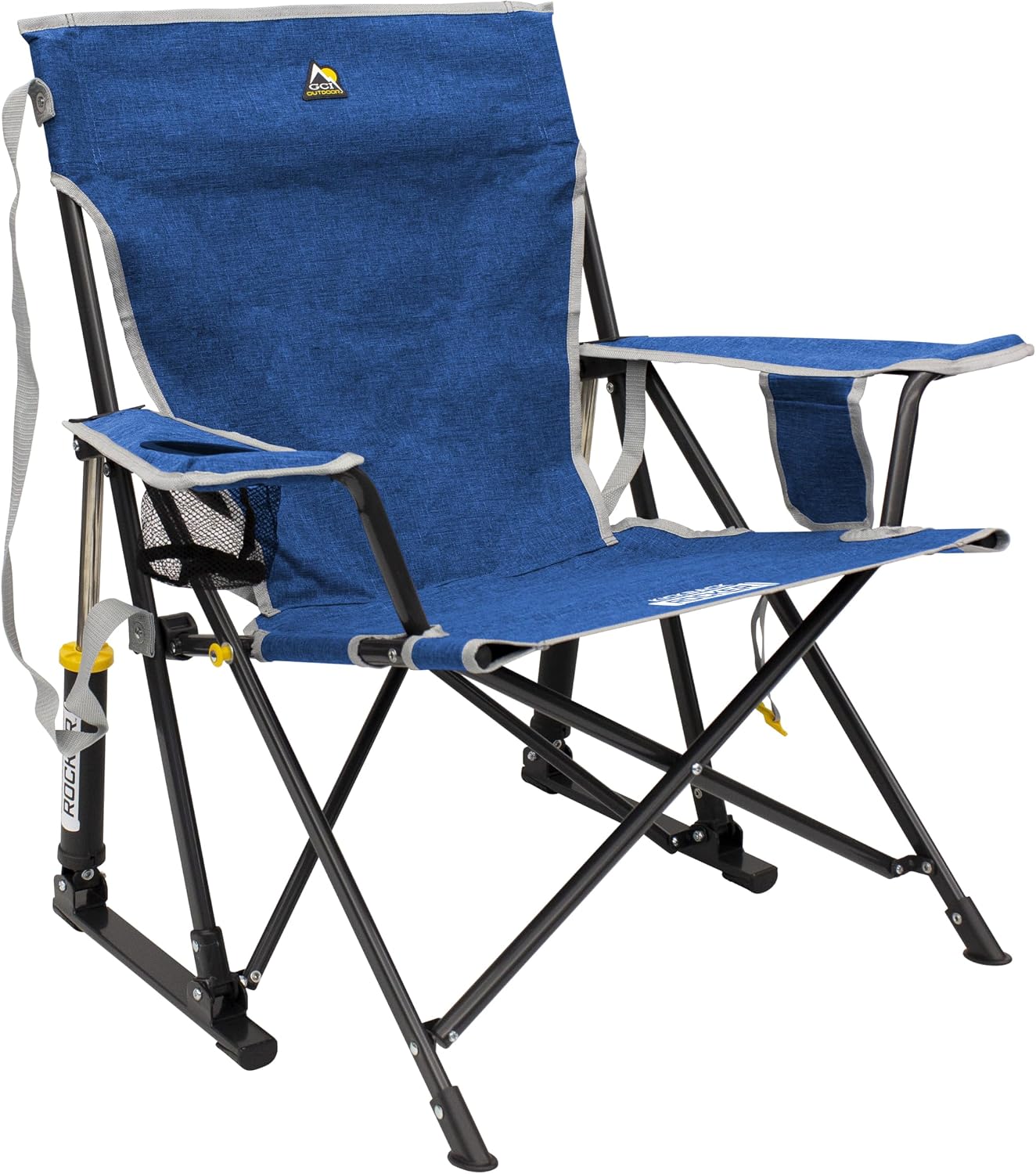 Silla mecedora camping plegable con reposabrazos azul rey