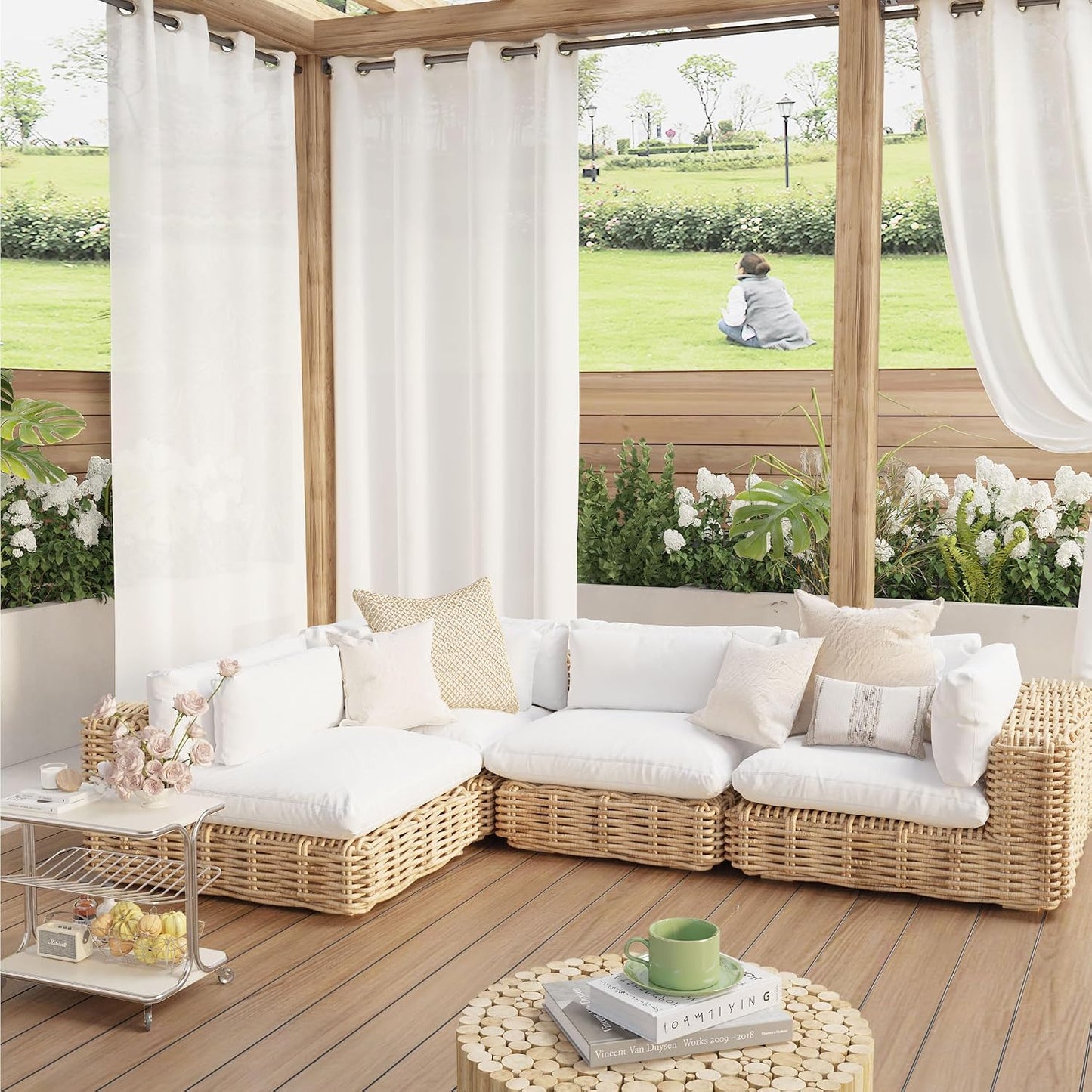 Cortinas traslúcidas impermeables para exteriores con ojales