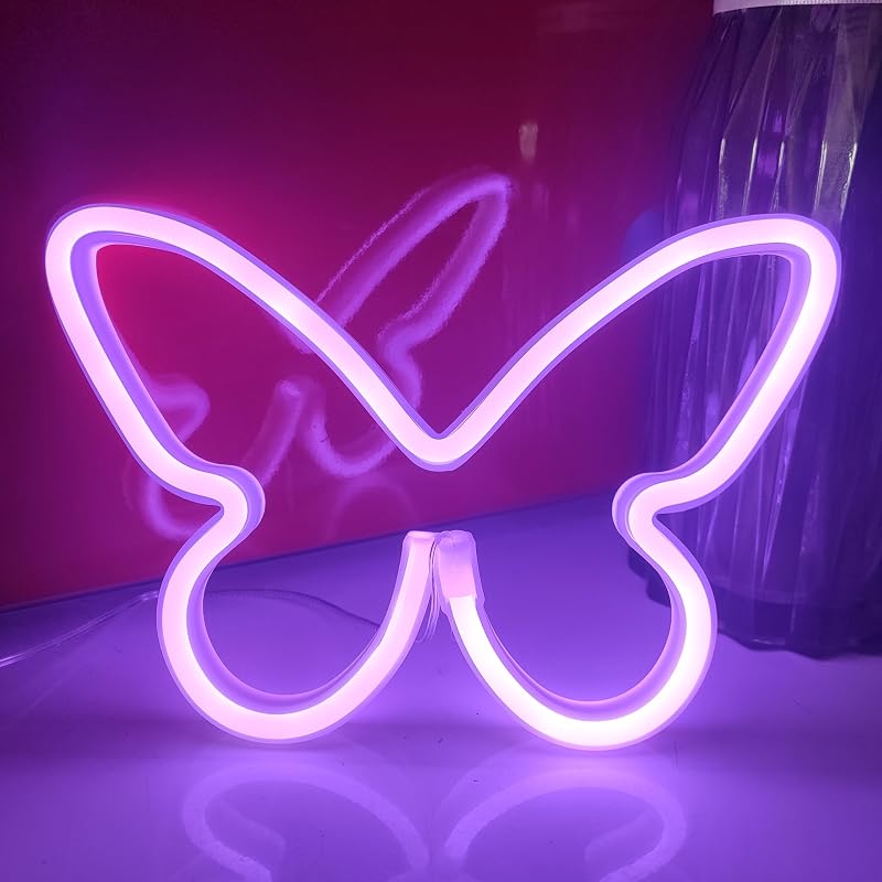 Luz neón mariposa USB o 3 pilas AA decoración pared LED morado