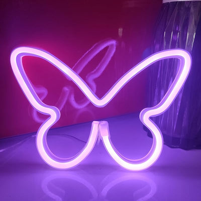 Luz neón mariposa USB o 3 pilas AA decoración pared LED morado