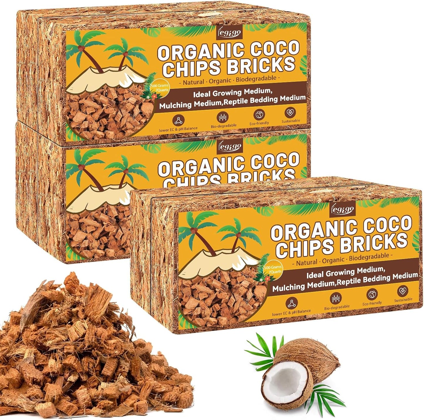 6 Pzas Chips Fibra Coco Orgánicos para Macetas Bajo EC pH