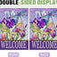 Bandera jardín decorativa flores iris libélula morada