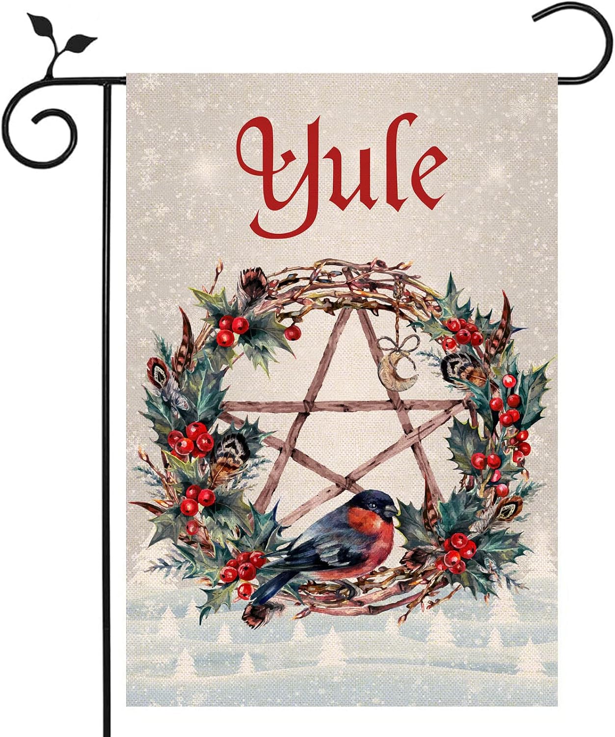 Bandera jardín Yule lino señal doble cara solsticio invierno