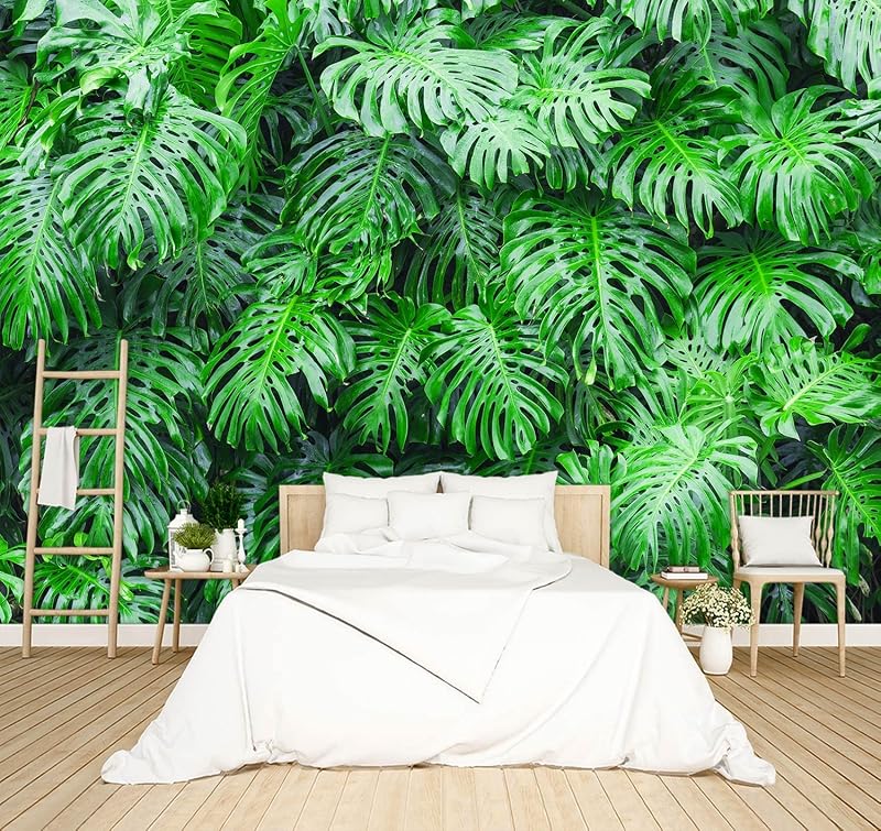 Papel tapiz 3D botánico hoja verde mural grande dormitorio