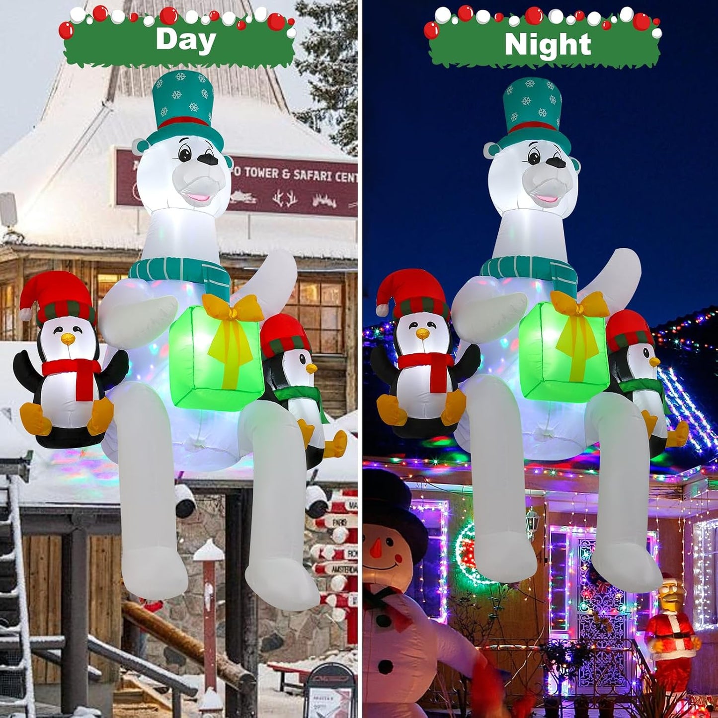 Oso polar inflable con luces LED y caleidoscópicas