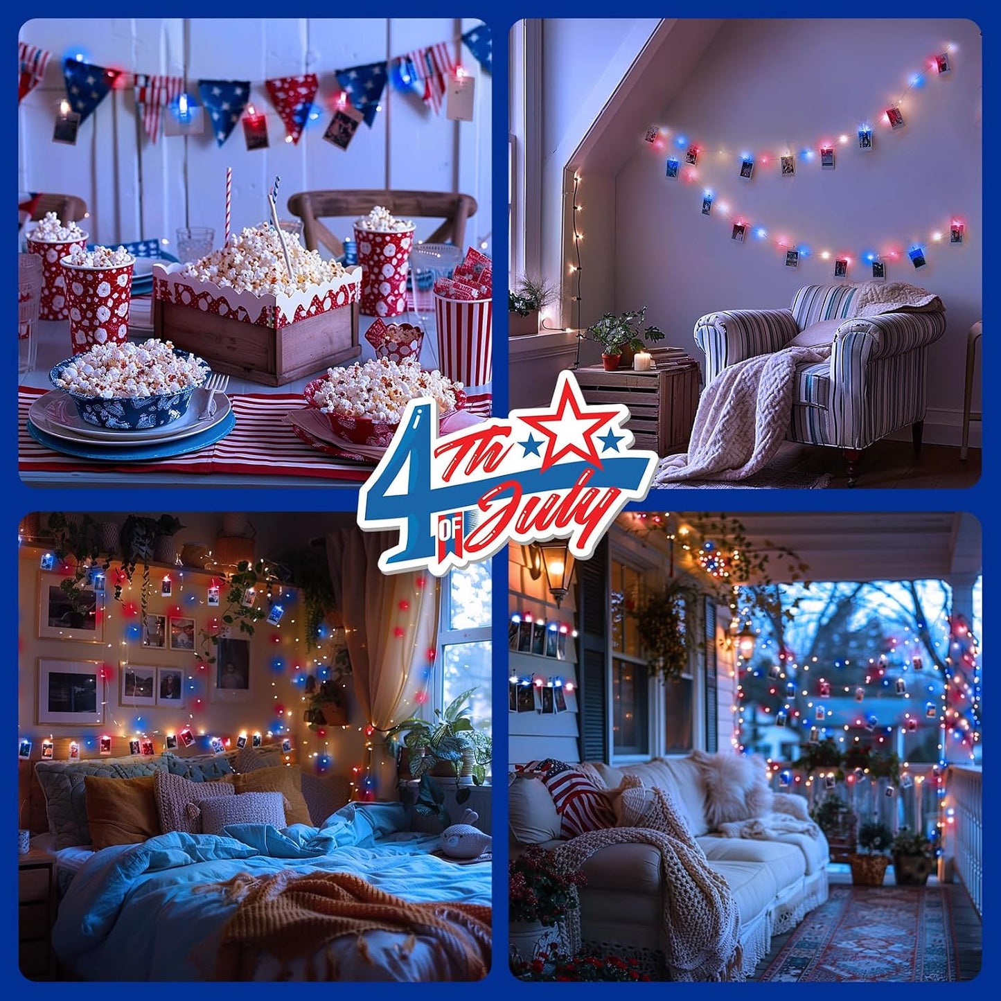 Luces 4 de Julio 33pies 100LED con 50 clips USB