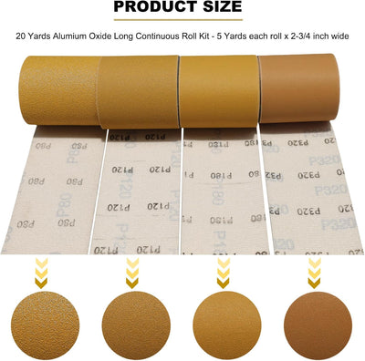 Kit papel lija 80-320 grano 20yd x7cm respaldo gancho y bucle