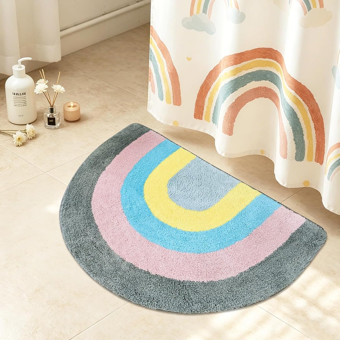 Alfombra baño medio círculo microfibra suave 17.7x27.6pulg