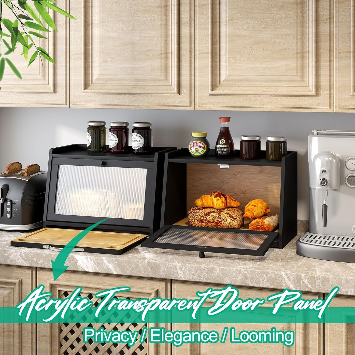 Panera bambú con tabla cortar encimera cocina