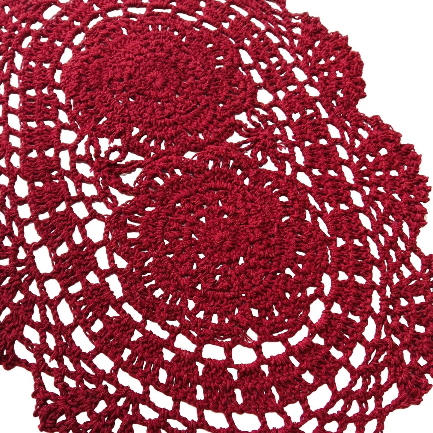 Set 4 manteles algodón ganchillo 10x14pulg borgoña