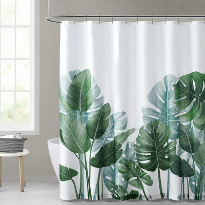 Cortina ducha diseño hojas tropicales 72x72pulg ganchos incluidos