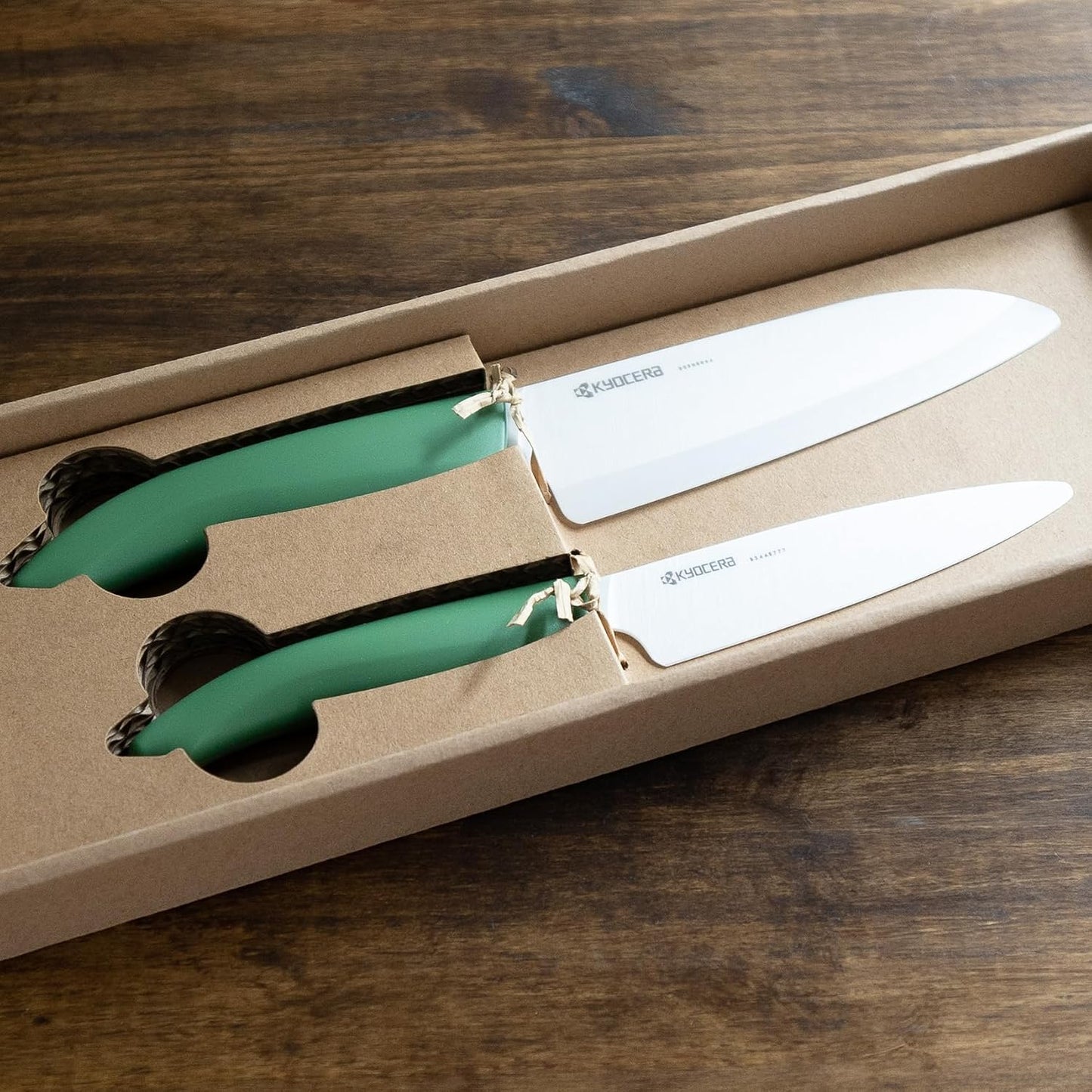 Set 2 Cuchillos Cerámica Santoku Verde Botánico 5.5 y 4.5