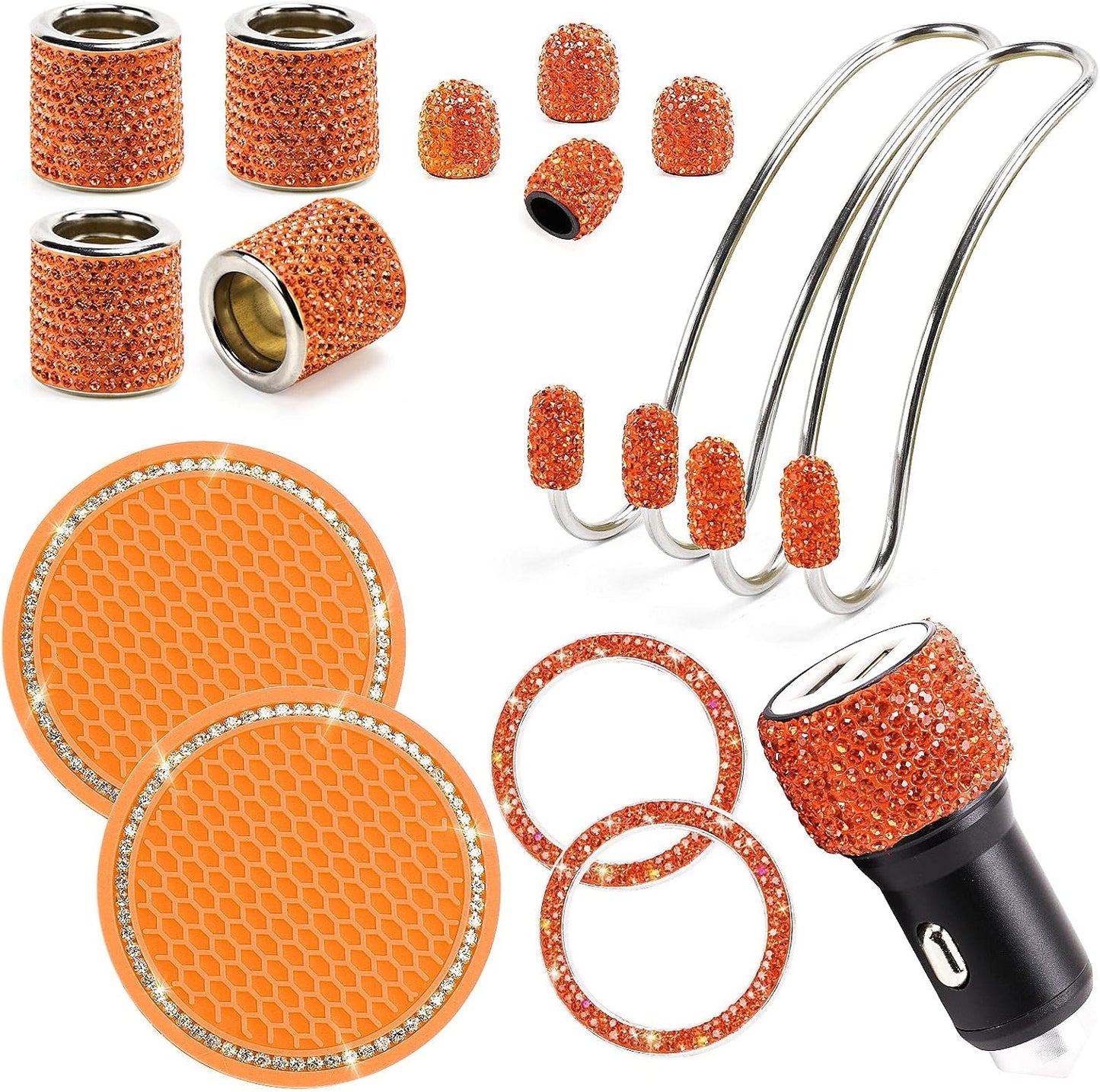 Set 15 accesorios auto naranja brillante para mujer y niña