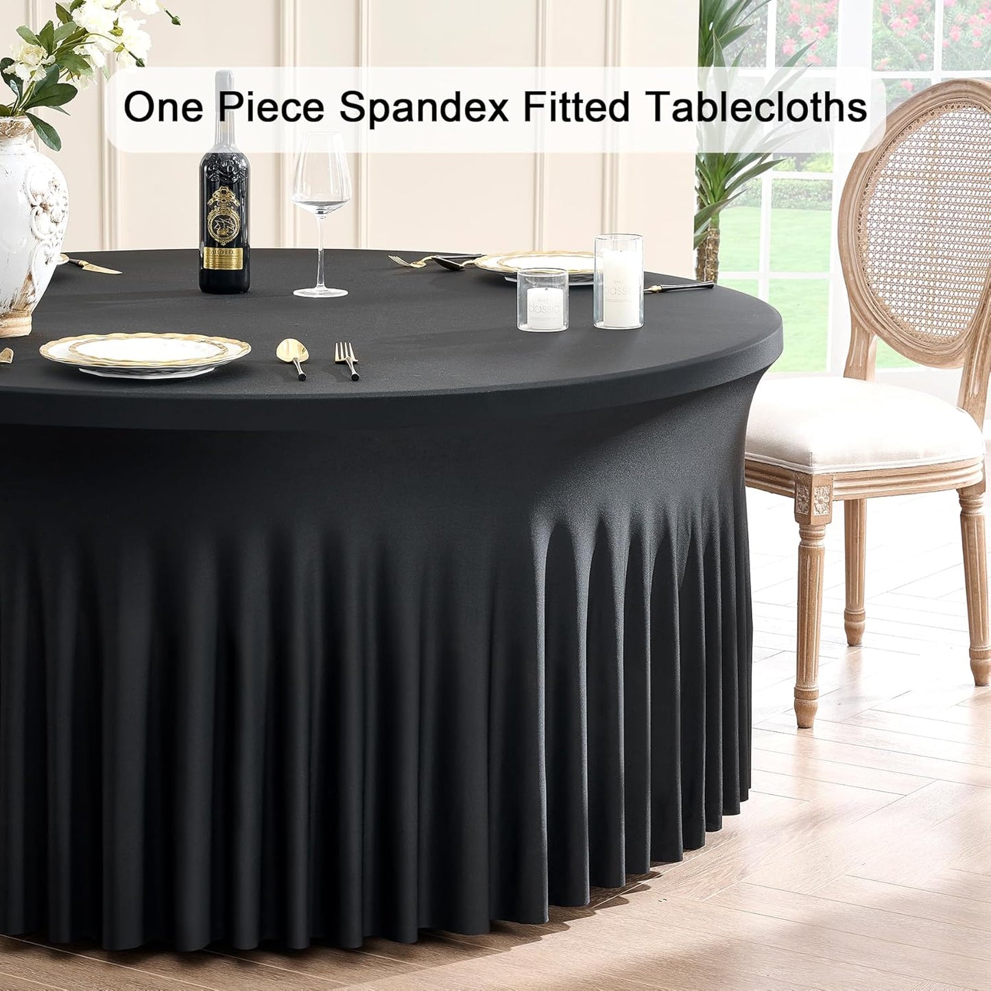 2 Manteles Elastano Negro Mesa 60pulg Falda Ajustable