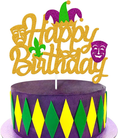 Decoración tarta cumpleaños Mardi Gras flor de lis