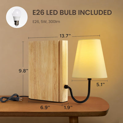 Lámpara mesa madera pantalla lino control táctil 3 colores