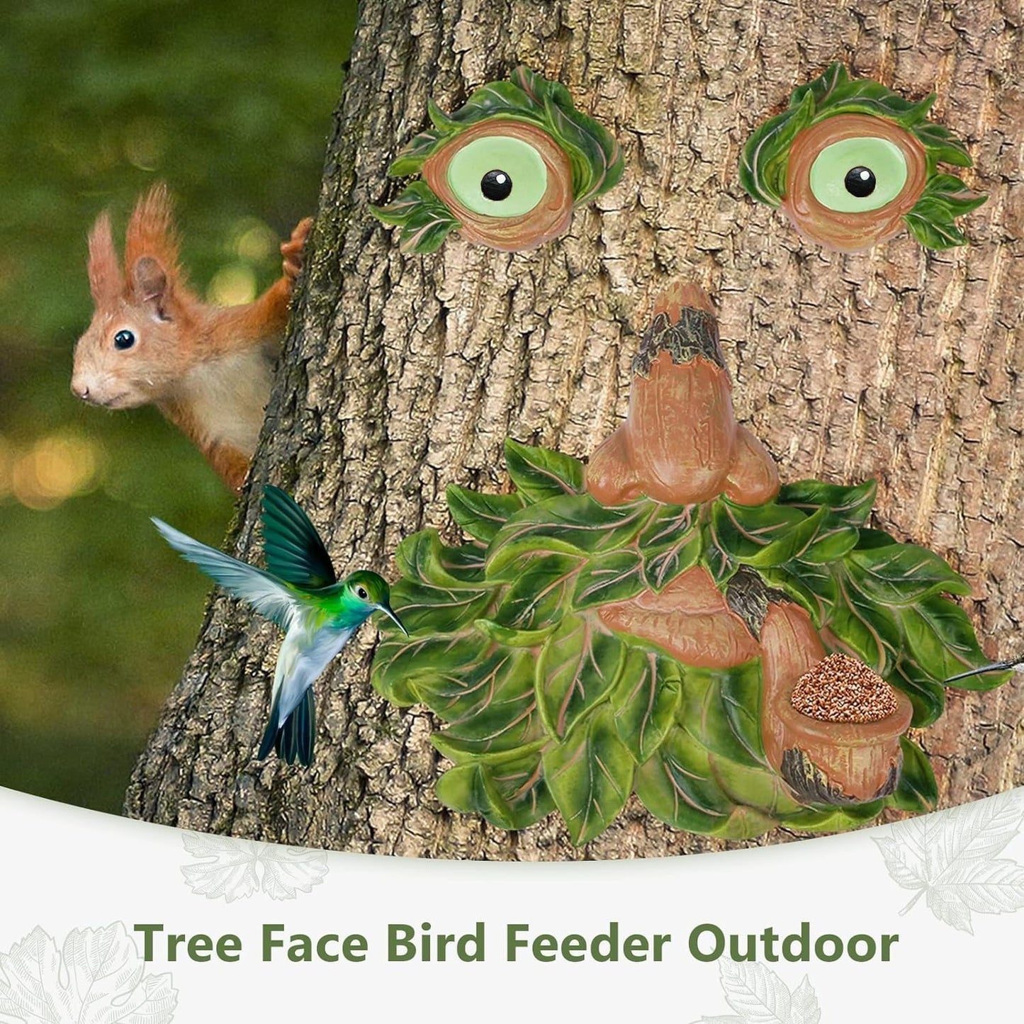 Alimentador pájaros cara árbol 30cm con ojos brillantes