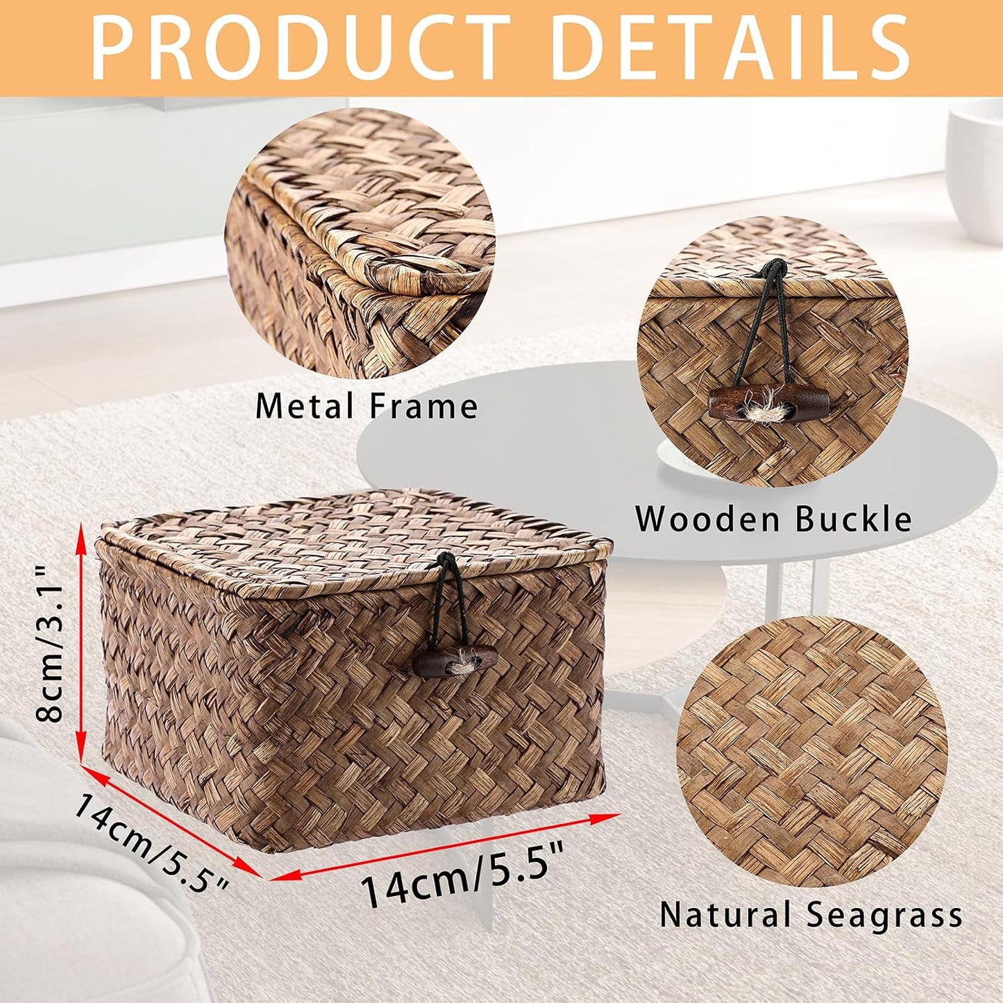 Cesta mimbre tejida a mano con tapa decorativa para hogar
