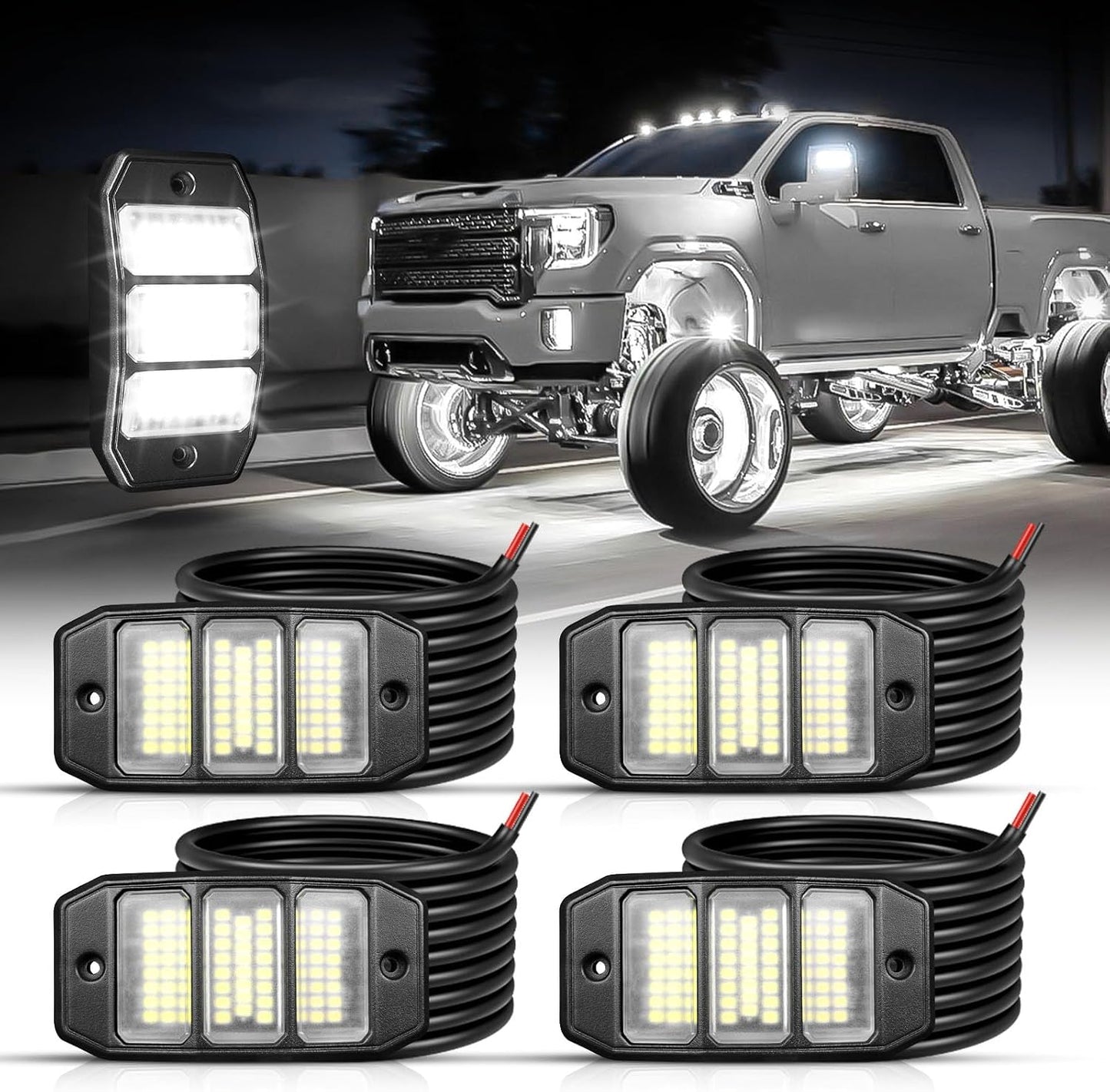 4 Pzas Luces Roca Blanca 6000K 72 Chips LED 3M Cables