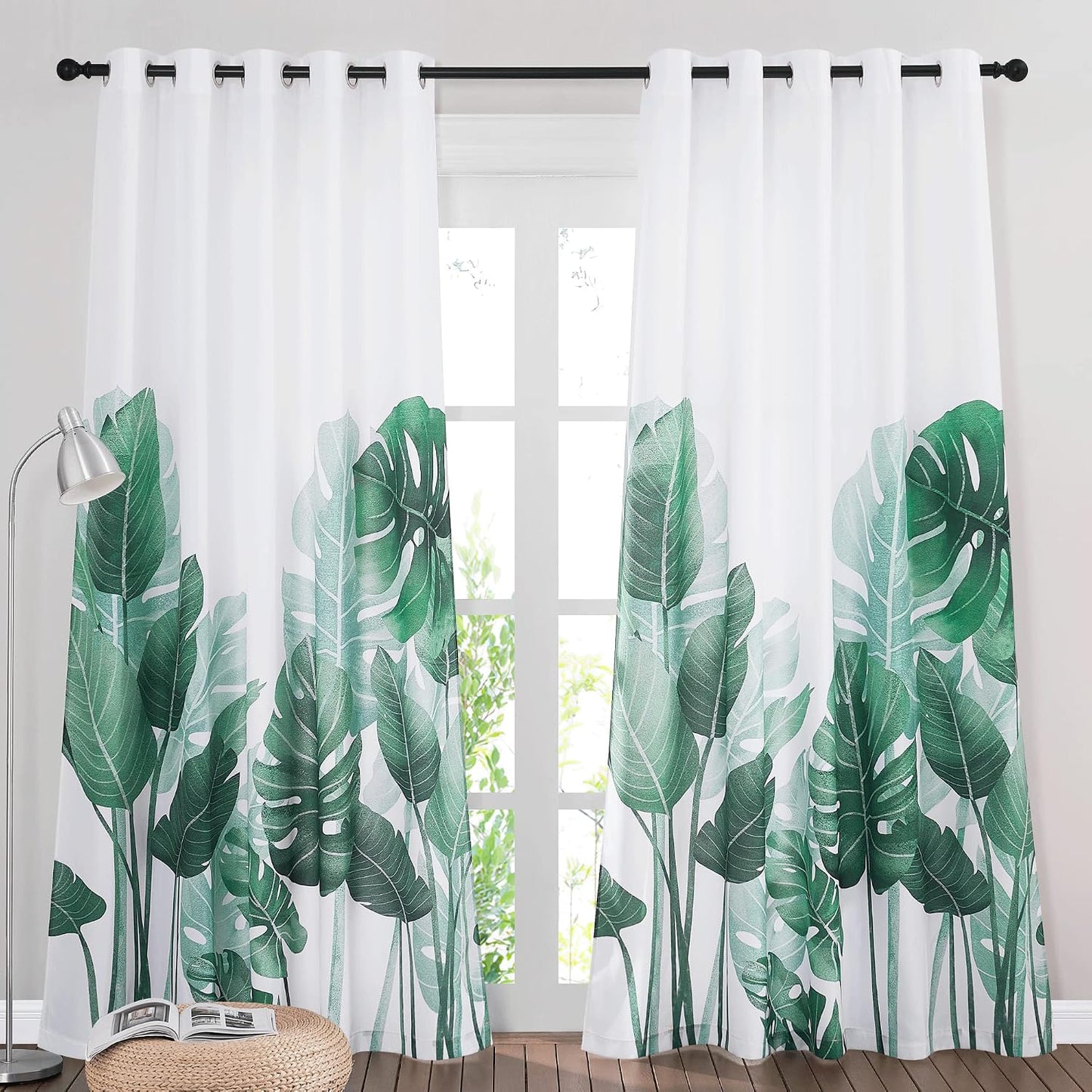 Cortinas impermeables 84pulg patrón hojas tropicales