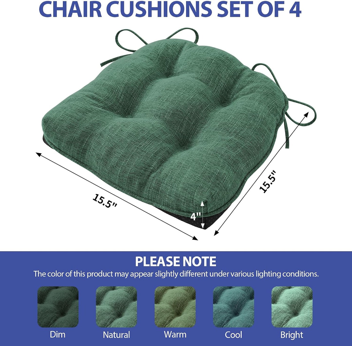 Set 4 cojines sillas comedor con lazos antiderrap