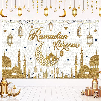 Pancarta Ramadán Kareem Mubarak decoración pared oro blanco