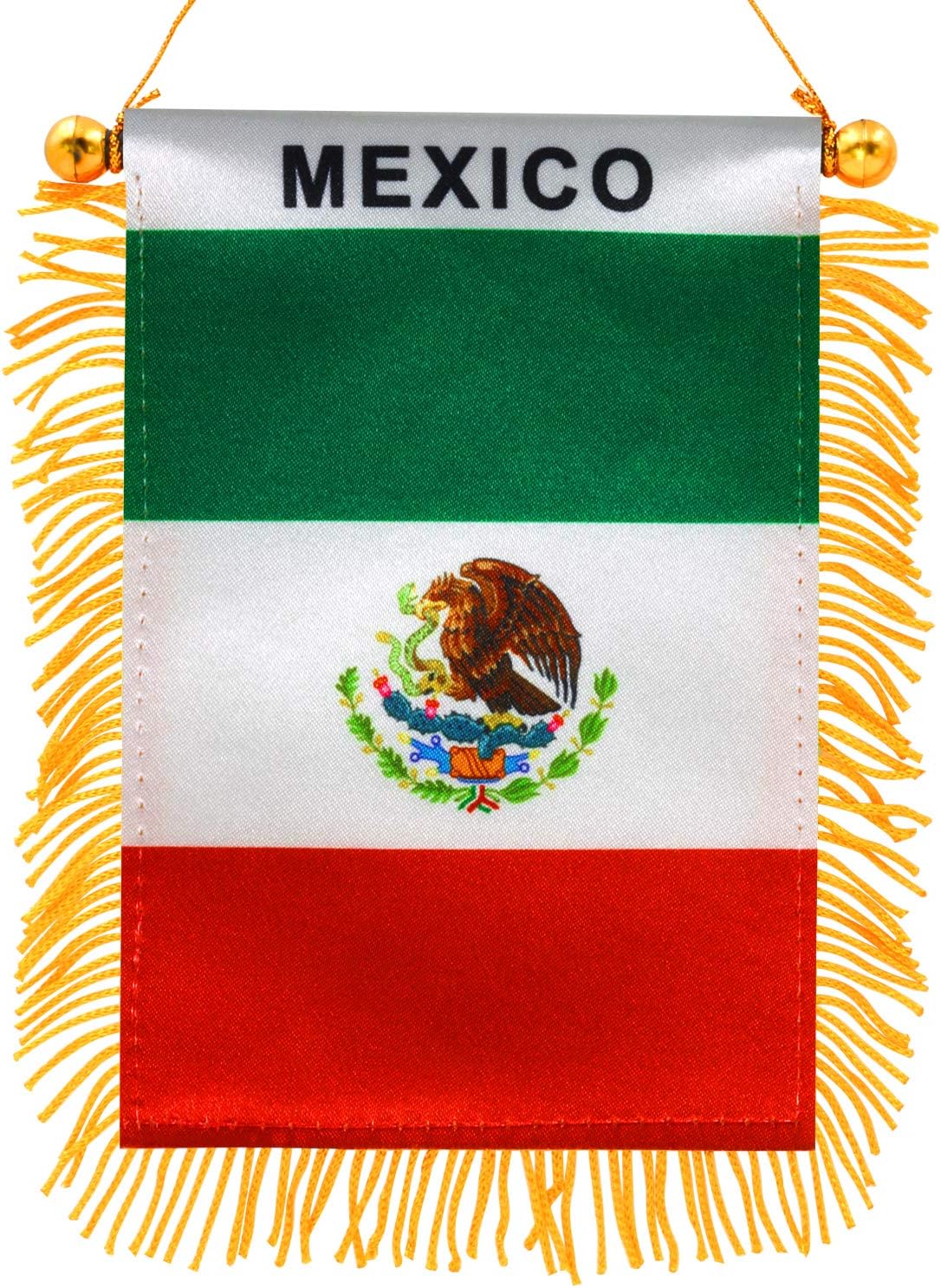 Bandera colgante México 4x6pulg con ventosa y flecos