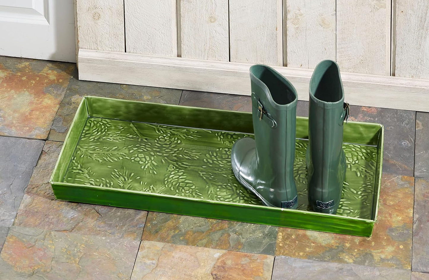 Bandeja botas esmalte patrón pino 30x13pulg verde bosque