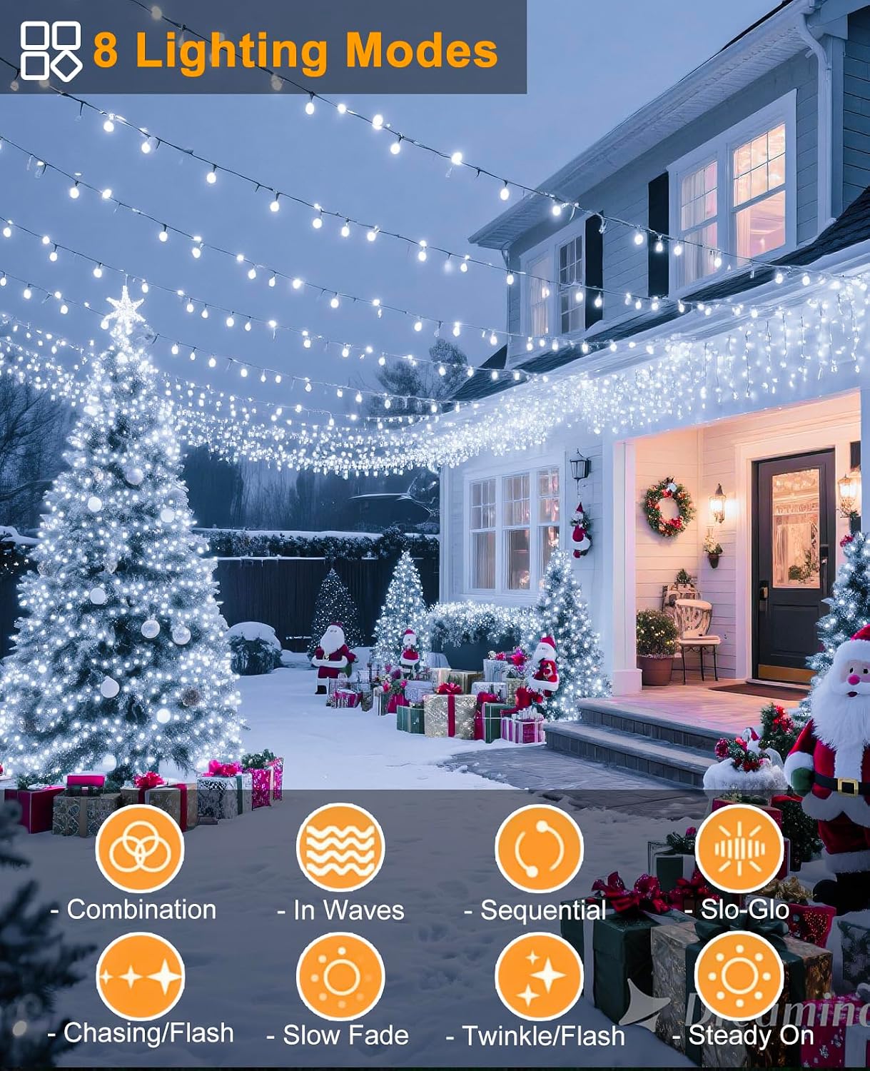 Guirnalda luces LED Navidad 80ft 240 luces impermeables