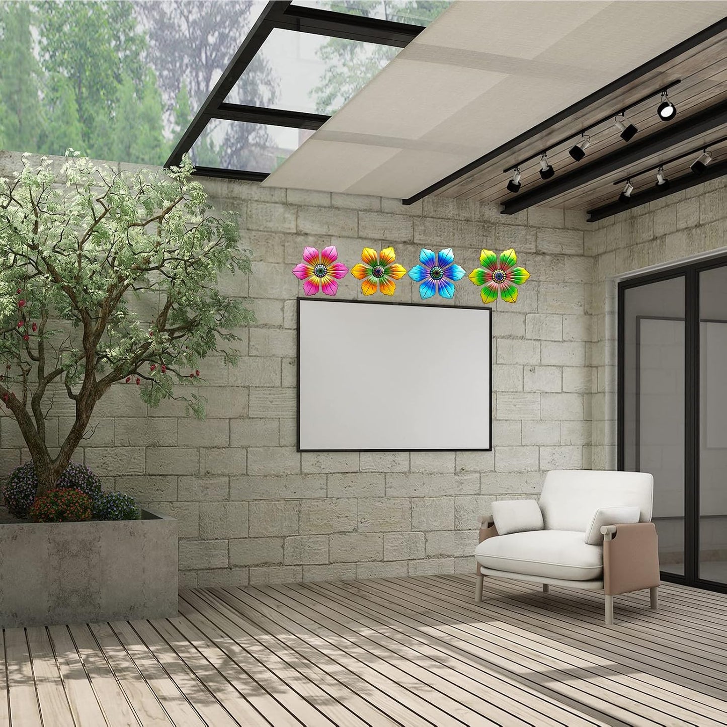 4 Pzas Flores Metal Decoración Pared 6" Interior Exterior