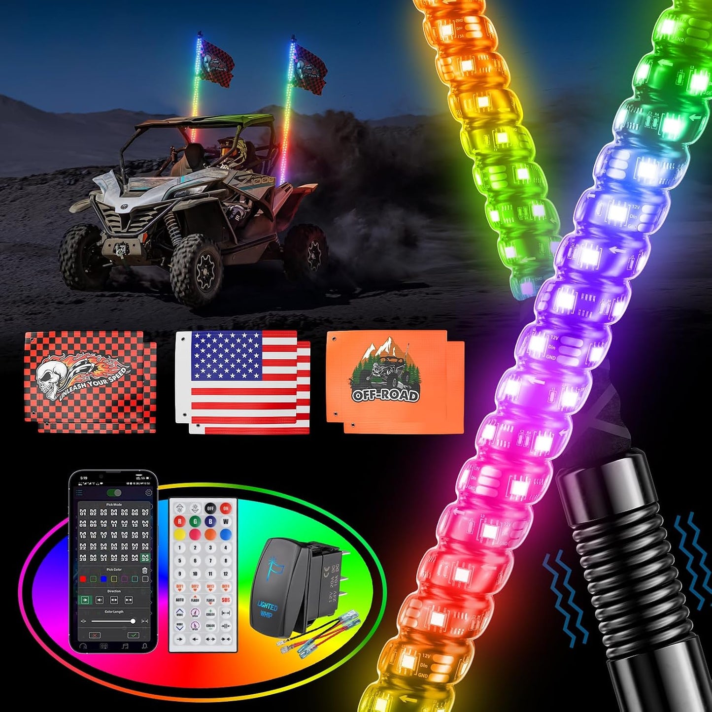 2 Pzas Luces Látigo UTV ATV LED 3x Brillante Con Interruptor