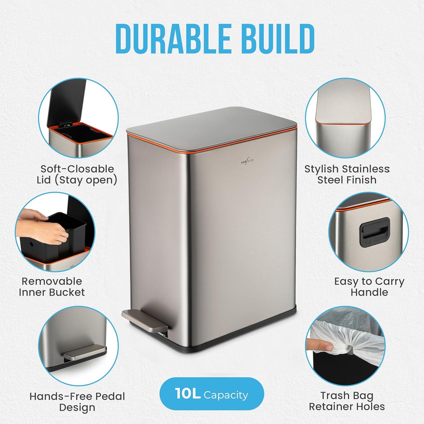 Cubo basura acero inox 2.6gal tapa suave gris