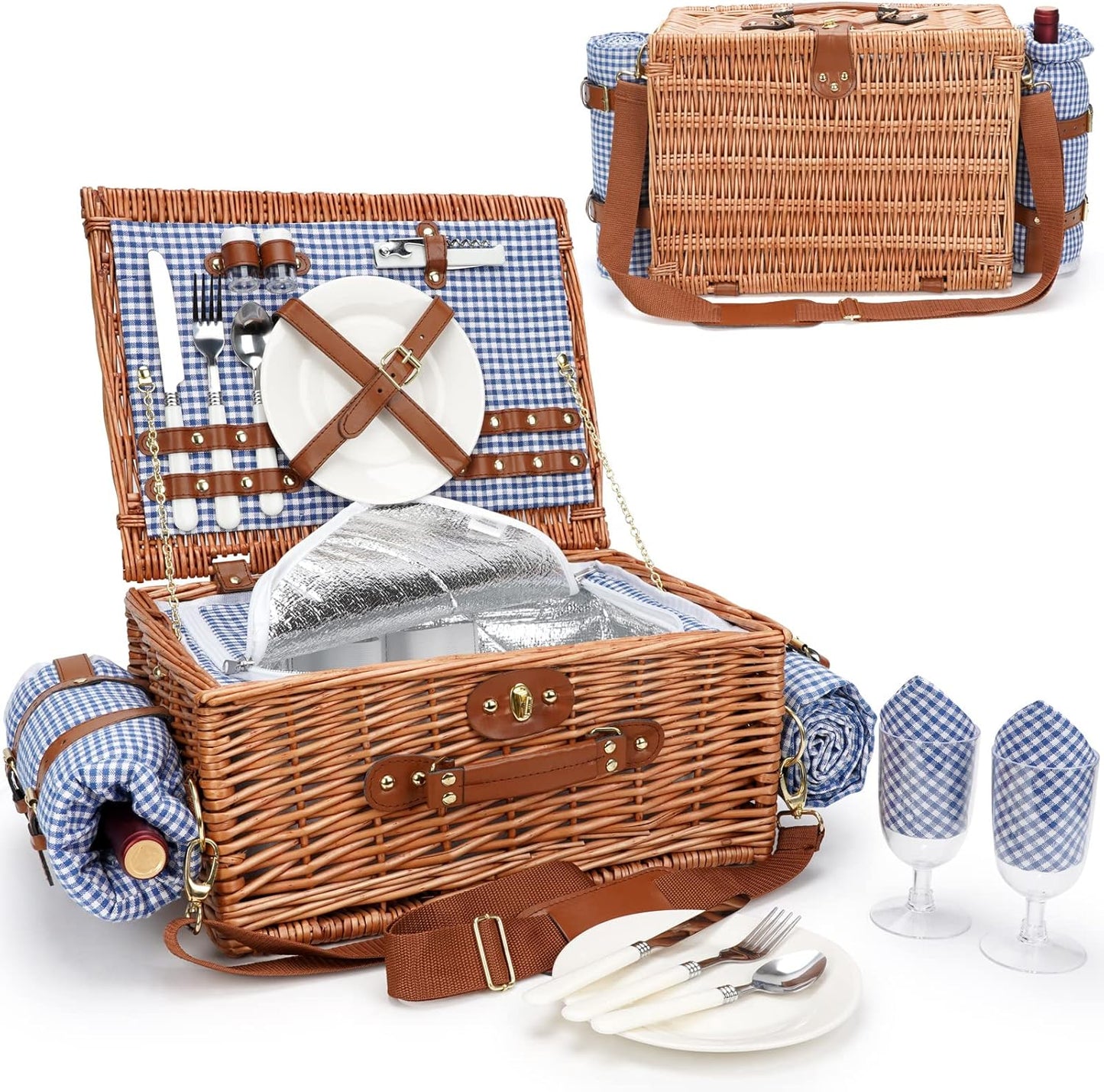 Cesta picnic con manta impermeable y compartimento aislado