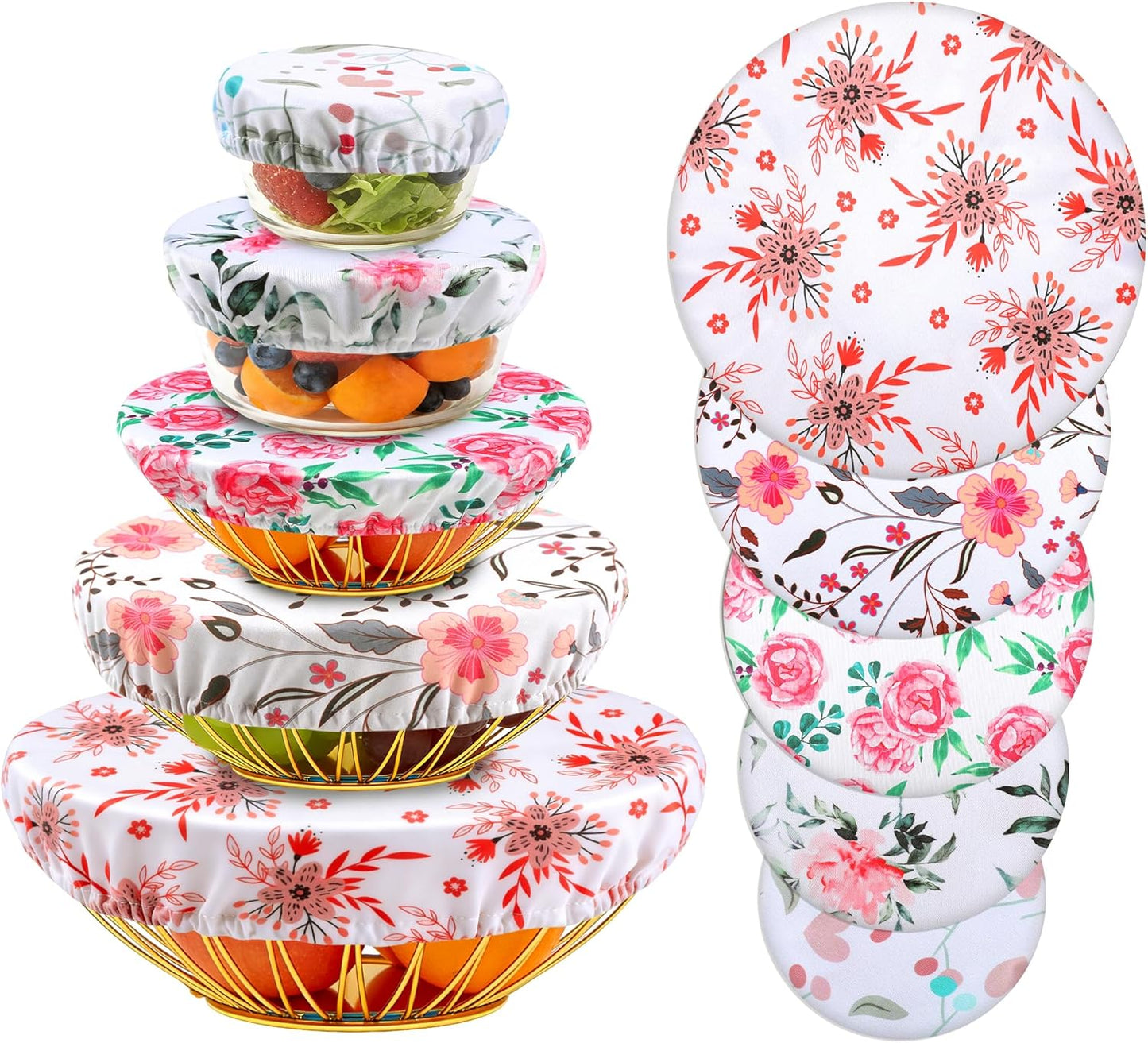 Cubiertas para tazón de pan set 5 tejido tela flores rojas