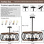 Lámpara colgante tambor 6 luces madera metal negro