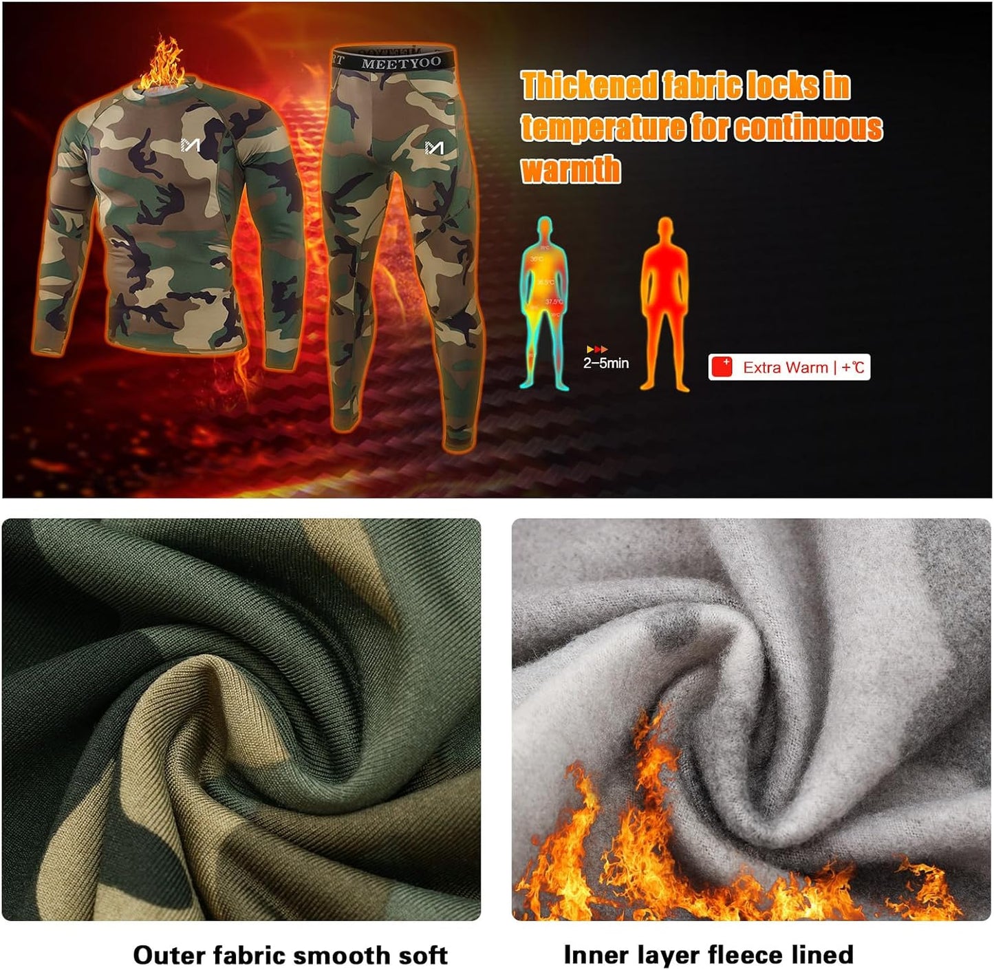 Calzoncillos térmicos forrados para caza hombre 2 set