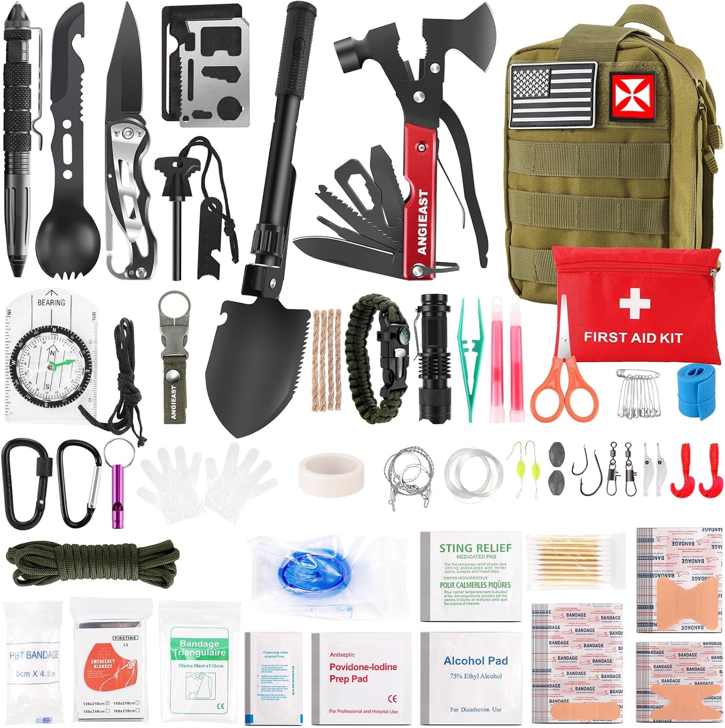 Kit supervivencia 256pulg con primeros auxilios y herramientas