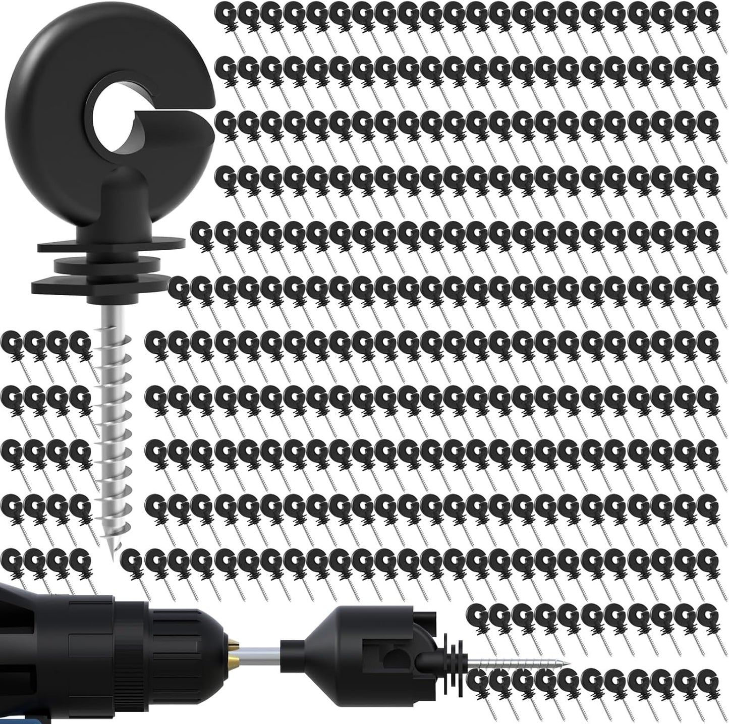300 Pzas Aislante Valla Eléctrica Negro Anillo Atornillado