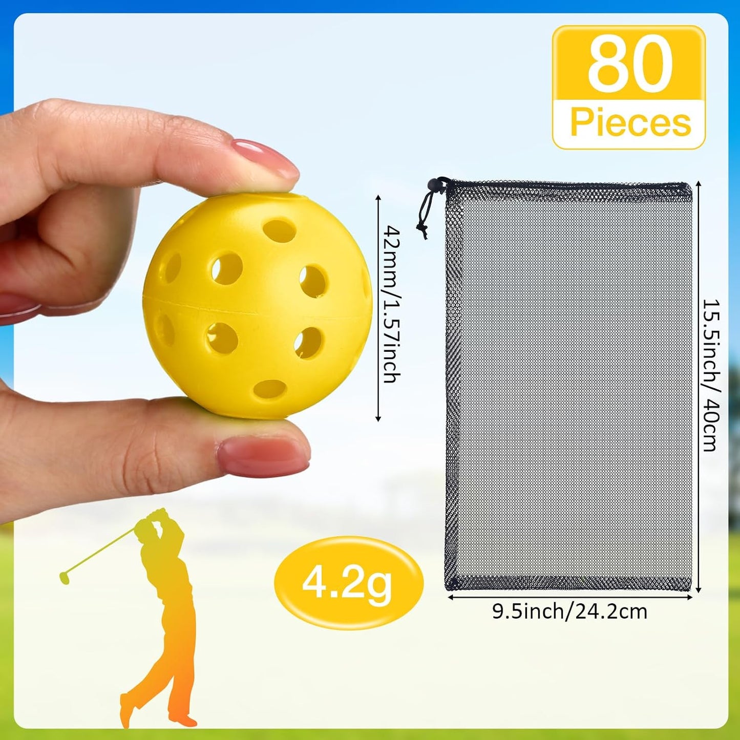 80 Pelotas Golf Plástico Hueco 42mm para Entrenamiento