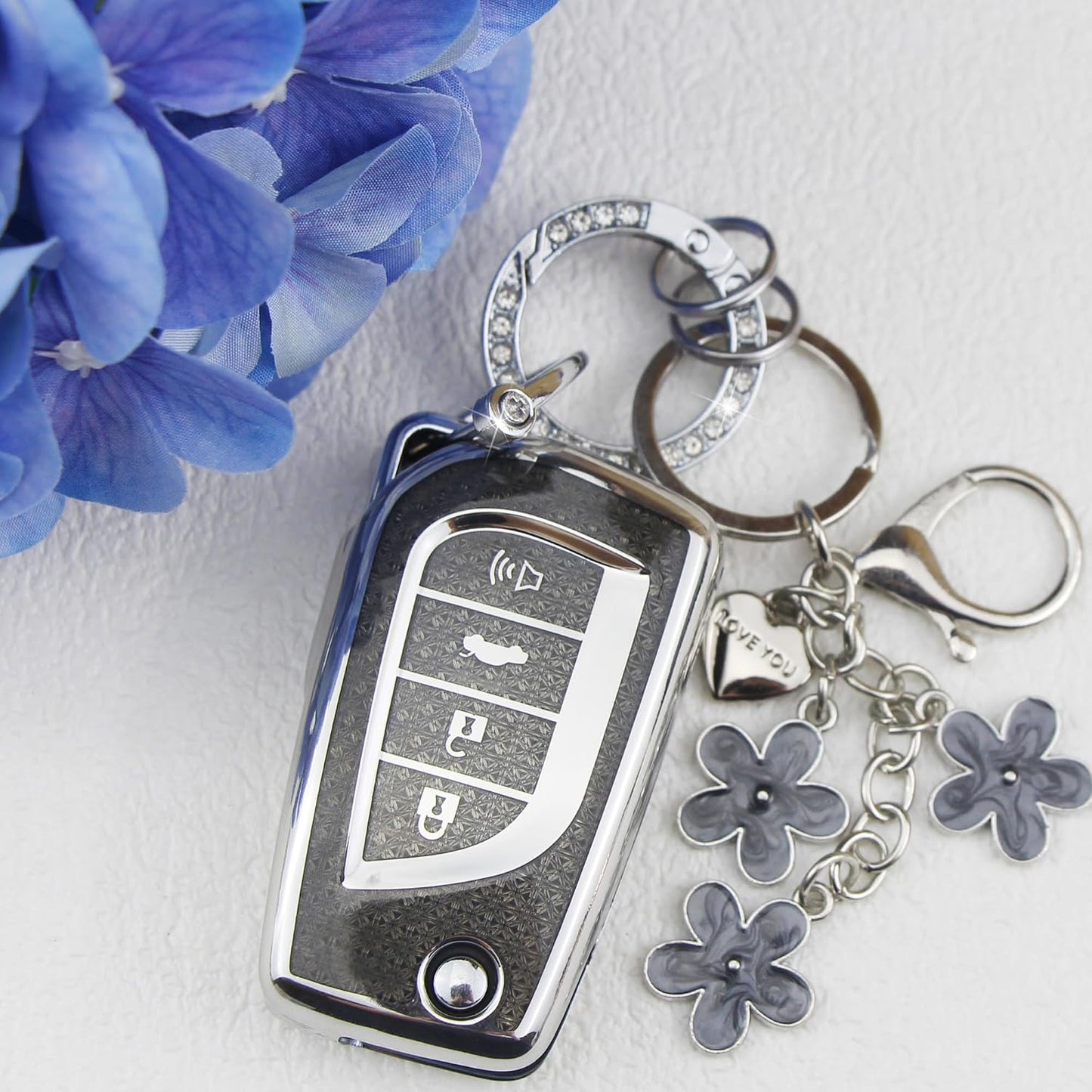 Funda llavero TPU con llavero floral para Toyota