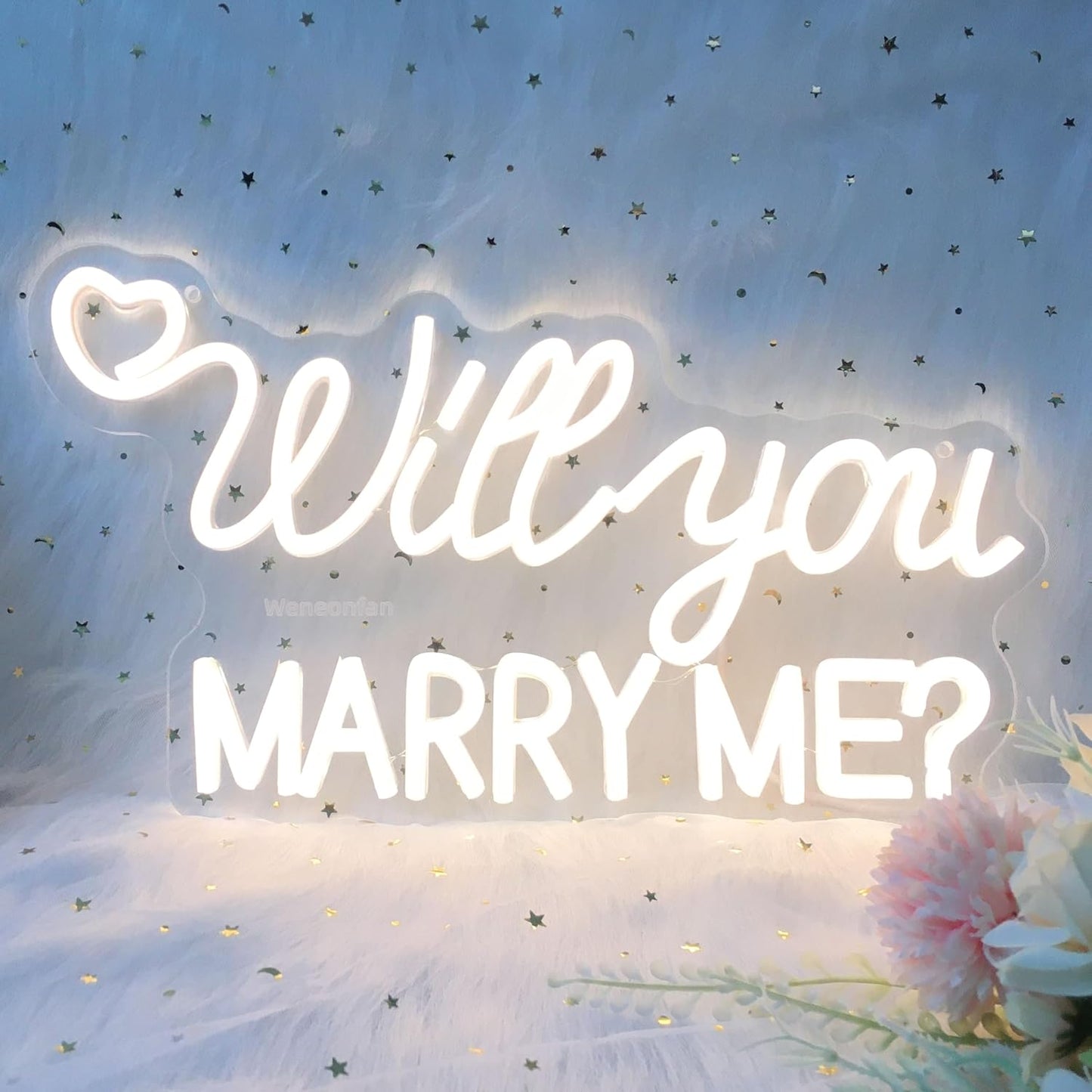 Letrero neón USB «Will You Marry Me» 15.7x9" blanco cálido