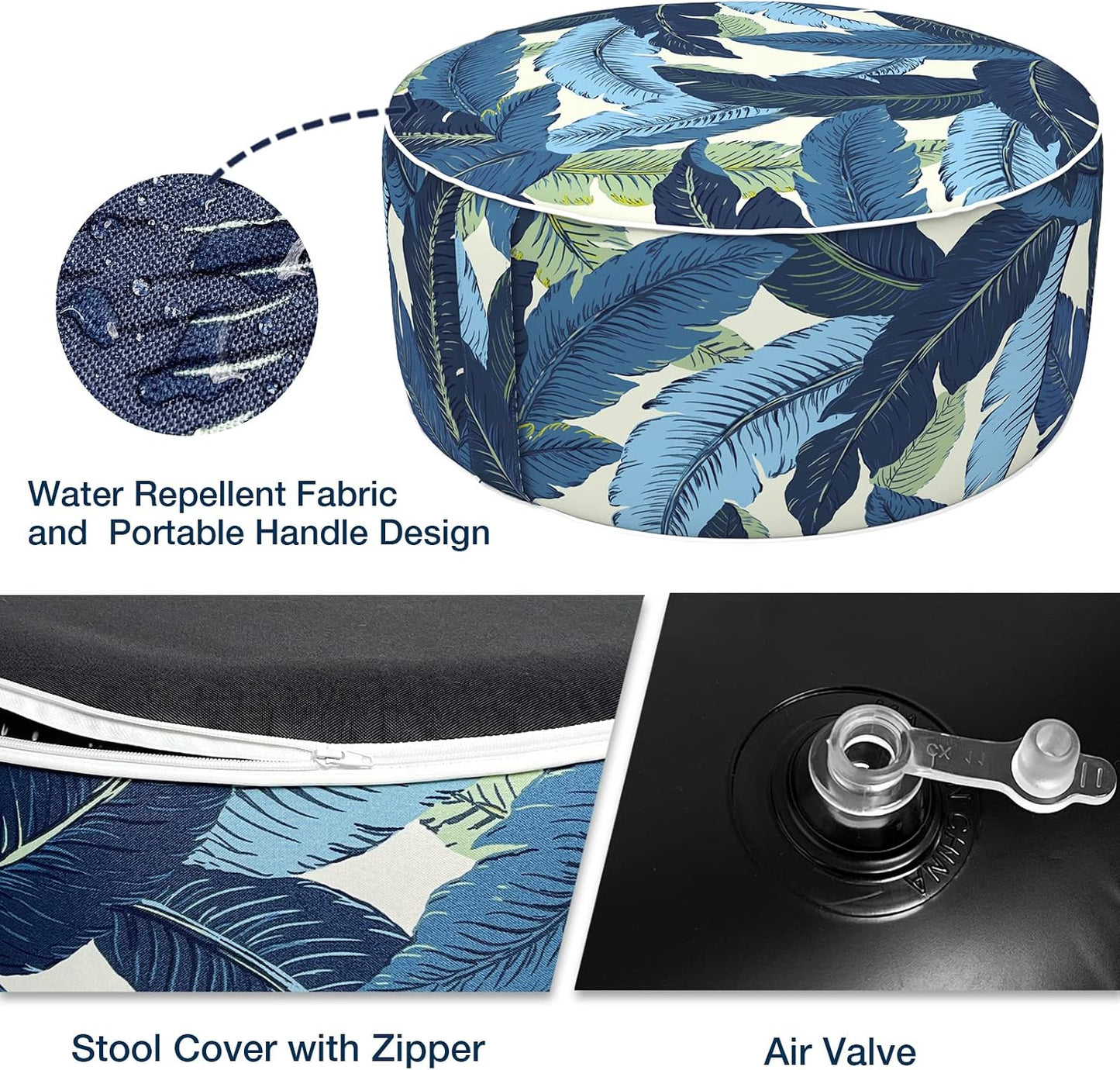 Otomana inflable patio taburete 21x9pulg asa color azul