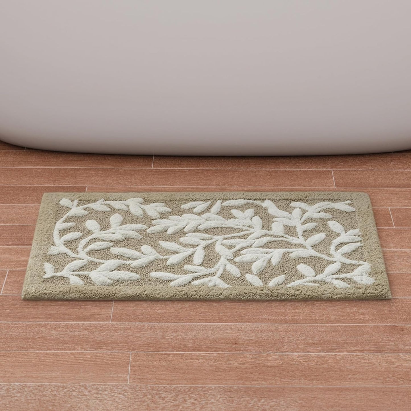 Alfombra baño algodón diseño hojas 21x34pulg gris pardo