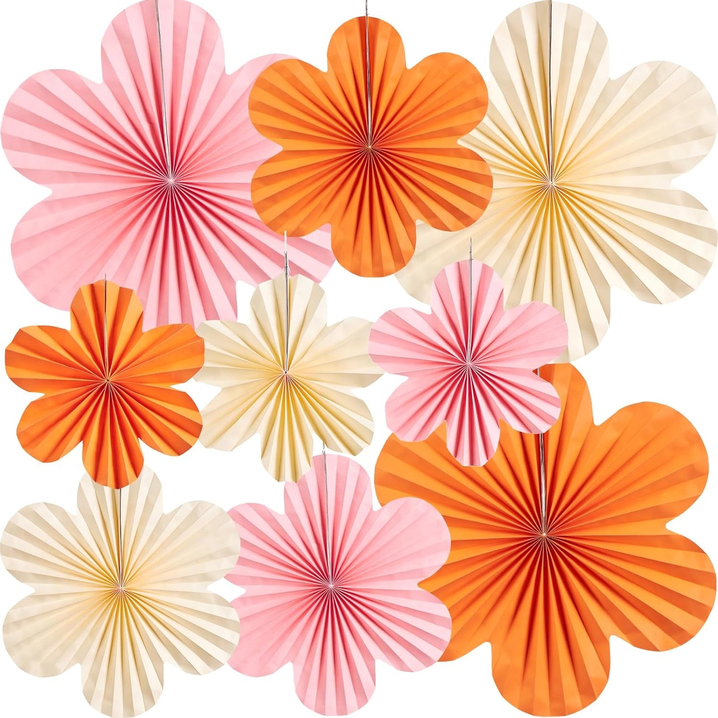 Decoración flores papel naranja y rosa para oficina y fiestas